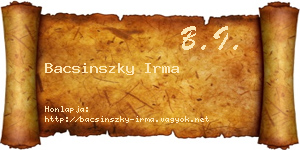 Bacsinszky Irma névjegykártya